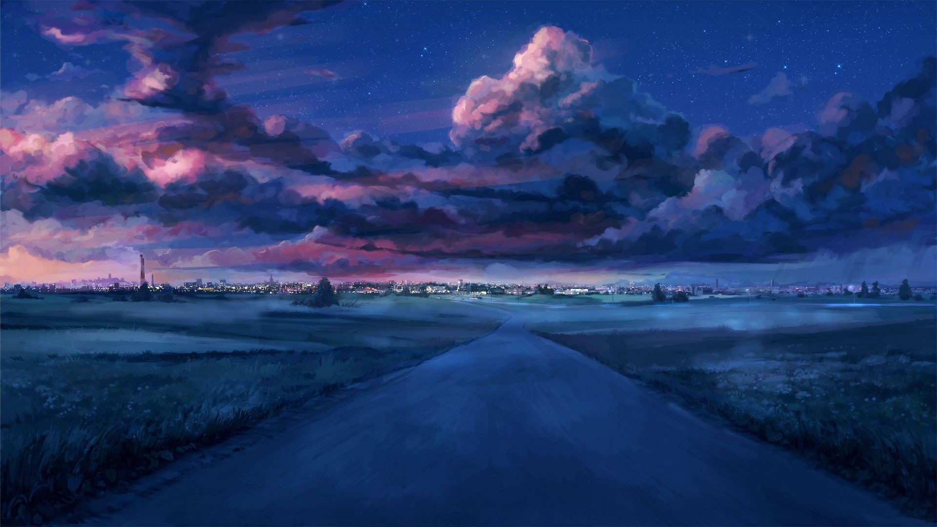 cityscape, Clouds, Sunset, Starry night, Everlasting Summer, Visual novel Wallpaper