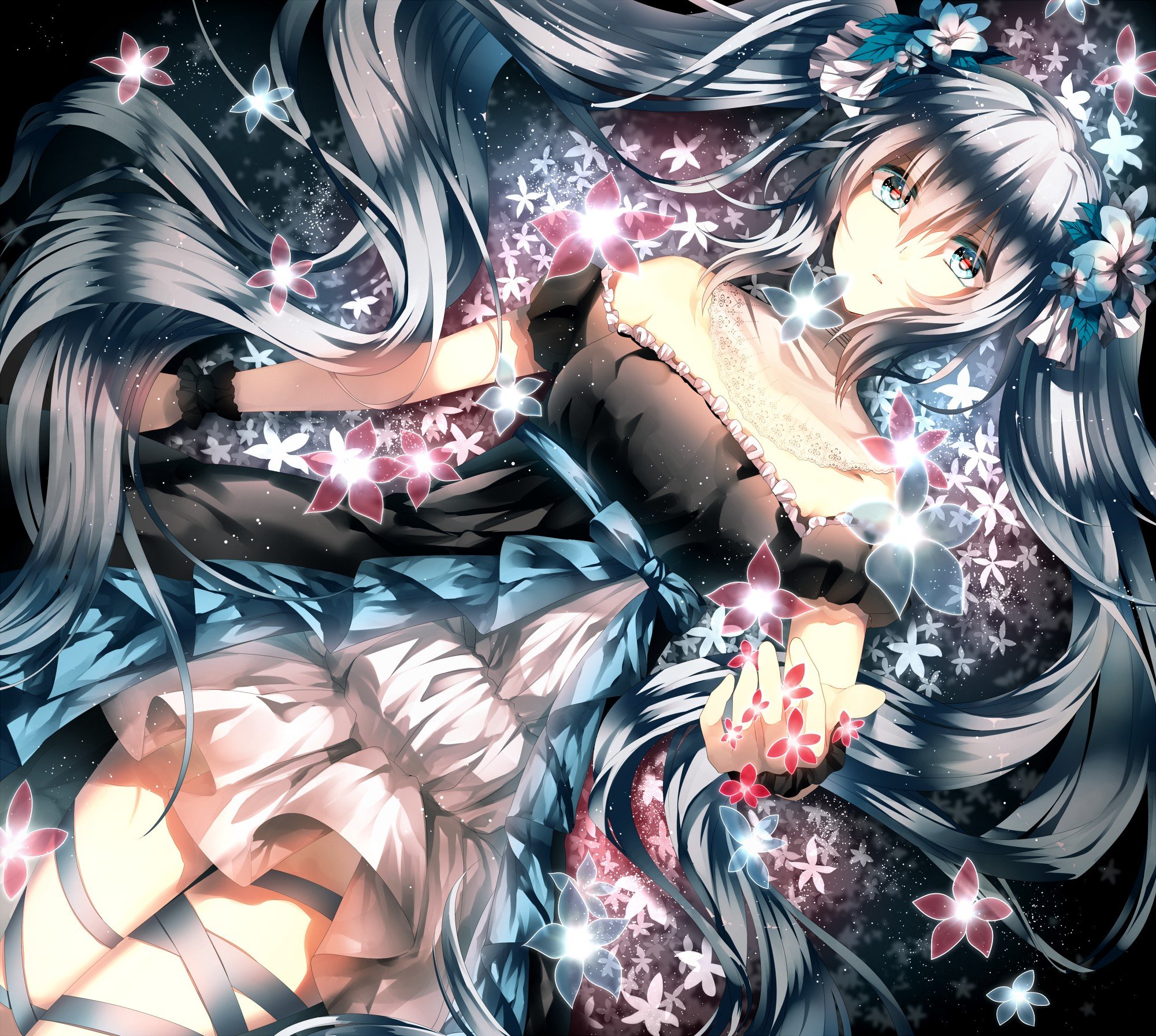 Vocaloid, Hatsune Miku, Flowers, Anime girls, Anime Wallpaper