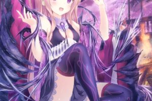 original characters, Magic, Lightning, Storm, Anime girls, Anime, Blonde, Purple eyes, Thigh highs, Witch