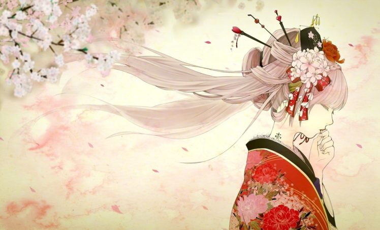 kimono, Japanese clothes, Japanese, Anime girls, Vocaloid, Sakura Miku HD Wallpaper Desktop Background