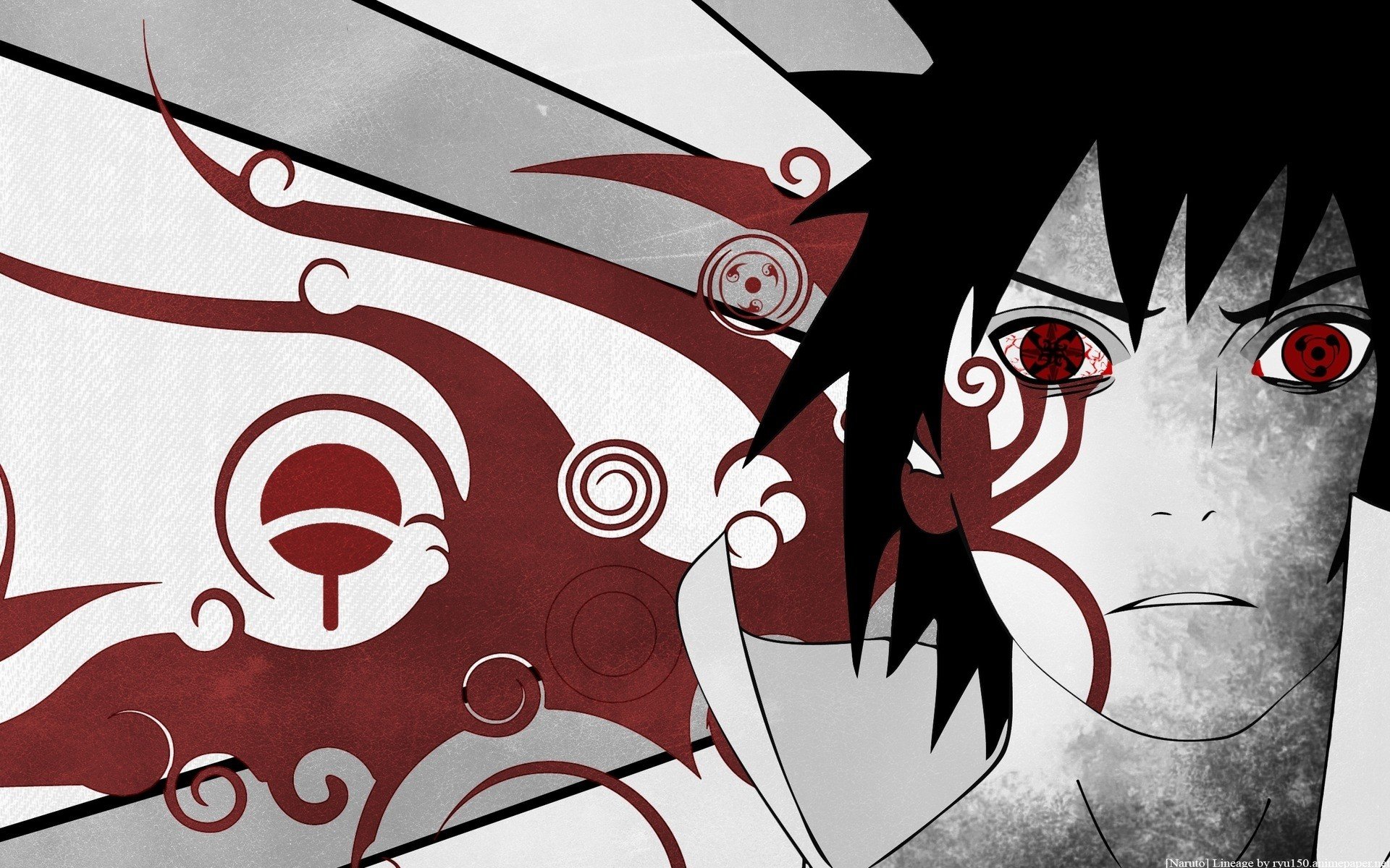 Naruto Shippuuden, Anime, Uchiha Sasuke, Vector art, Selective coloring, Sharingan Wallpaper