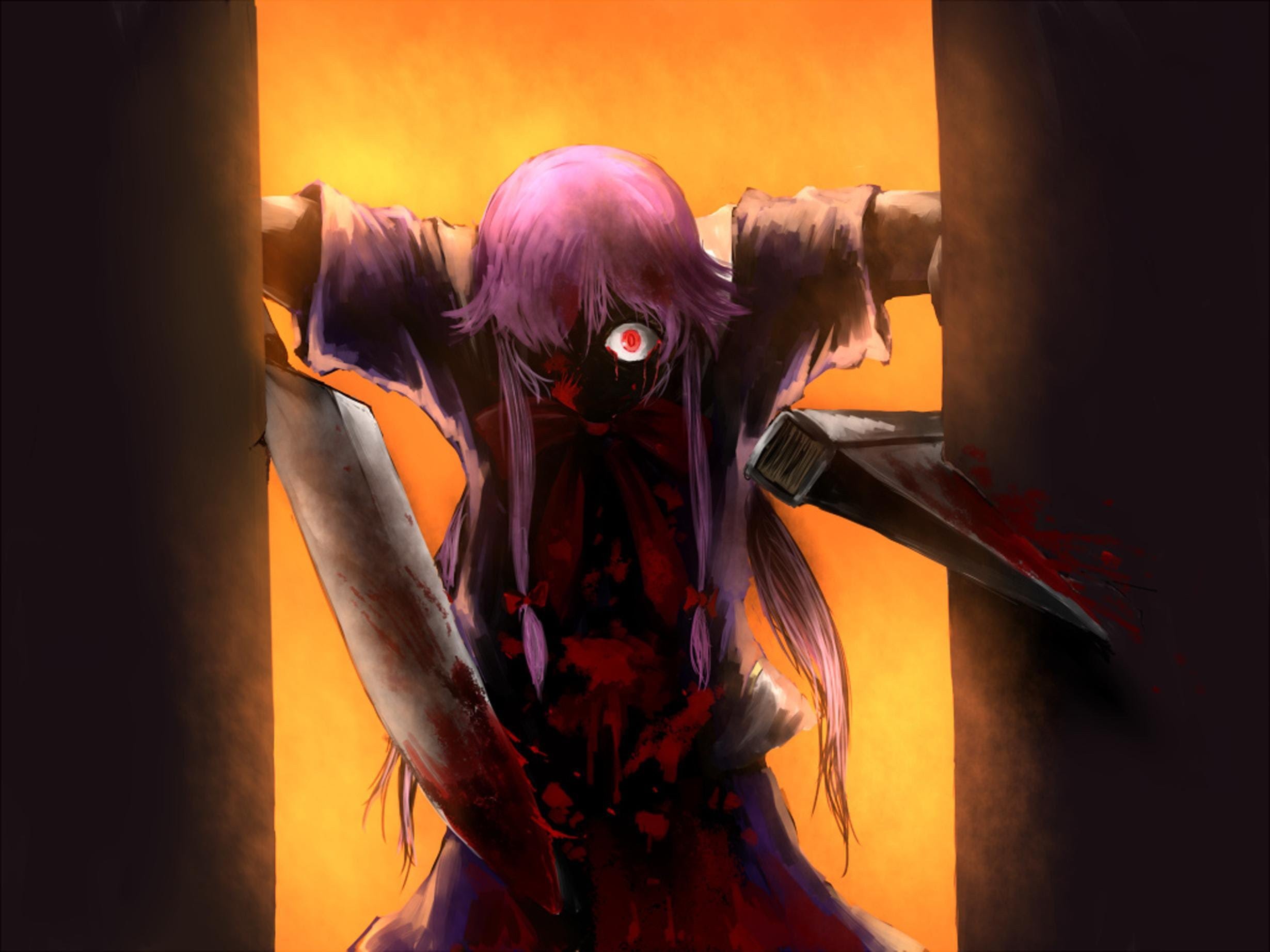 Mirai Nikki, Gasai Yuno, Blood, Scream, Axes, Yandere Wallpapers HD