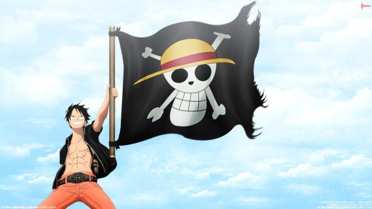 One Piece, Monkey D. Luffy, Straw Hat Pirates, Jolly Roger, Pirate Flag HD Wallpaper Desktop Background