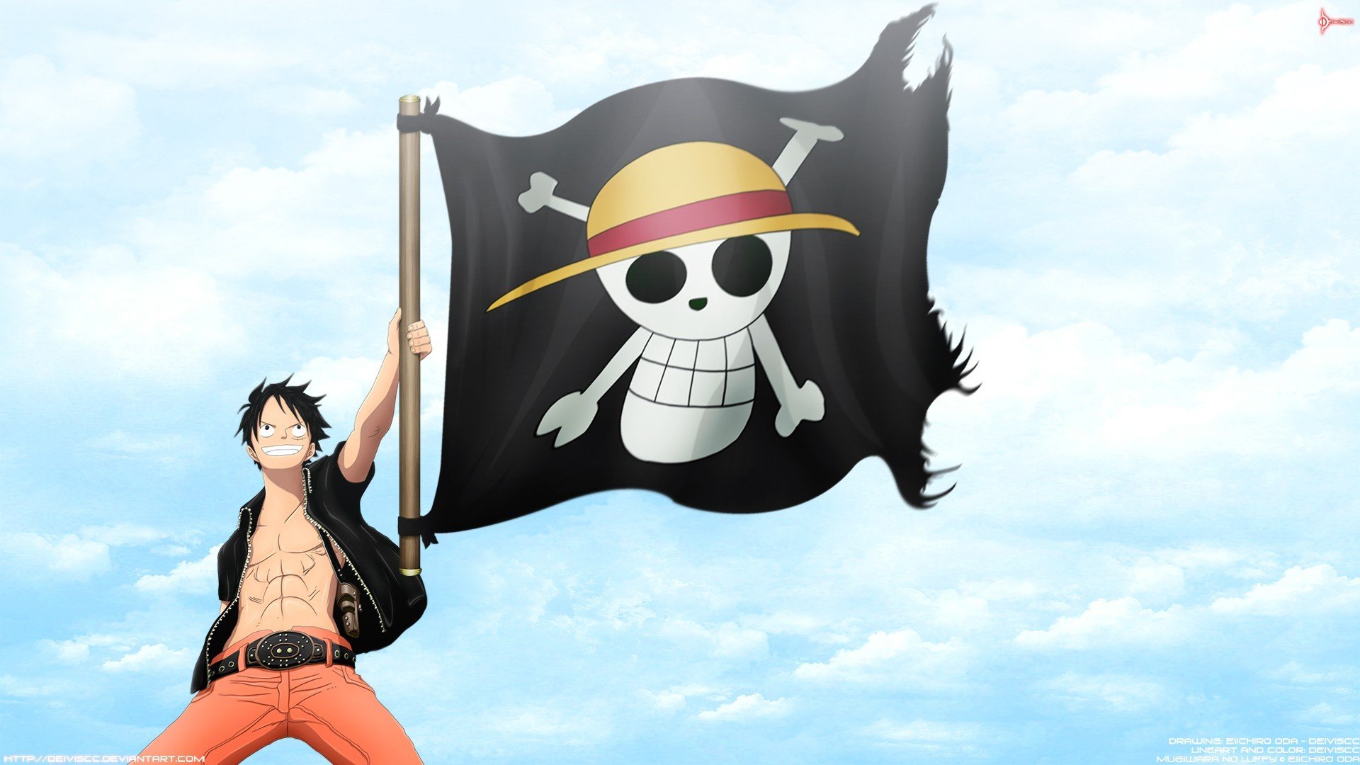 One Piece, Monkey D. Luffy, Straw Hat Pirates, Jolly Roger, Pirate Flag Wallpaper