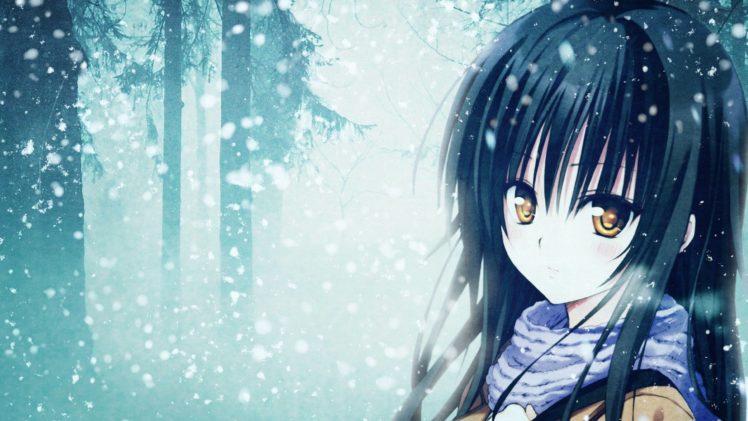 anime, Anime girls, Kotegawa Yui, To Love ru, Black hair, Yellow eyes, Snow HD Wallpaper Desktop Background