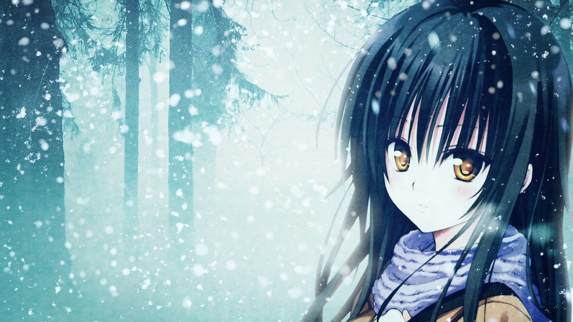 anime, Anime girls, Kotegawa Yui, To Love ru, Black hair, Yellow eyes, Snow Wallpaper