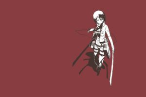 Shingeki no Kyojin, Mikasa Ackerman, Red, Simple background