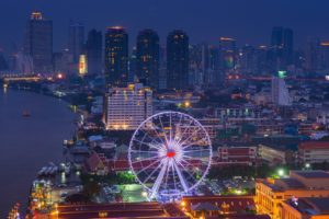 Thailand, Cityscape, City lights, Coast, Ferris wheel, Building