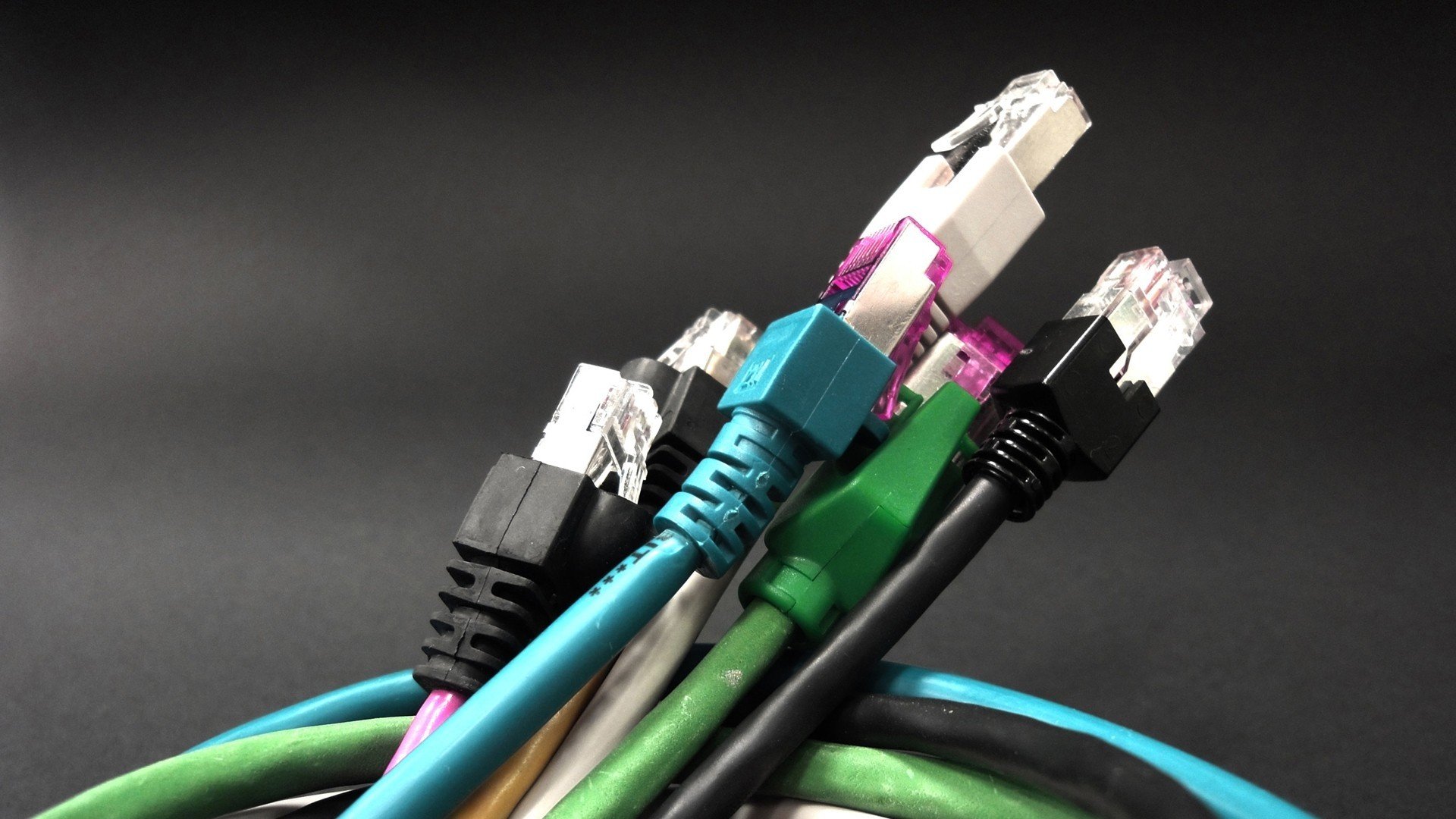 wires, Network cable, RJ45, Blue, Green, Black Wallpaper