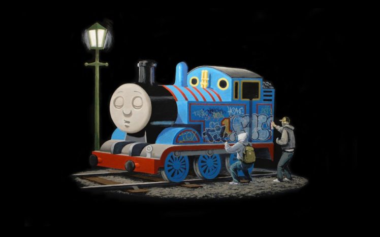 train, Steam locomotive, Graffiti, Thomas the Tank Engine, Minimalism, Humor HD Wallpaper Desktop Background