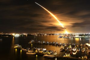 rocket, Night, Boat, Harbor