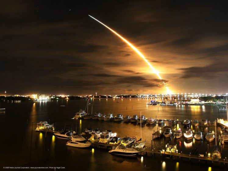 rocket, Night, Boat, Harbor HD Wallpaper Desktop Background
