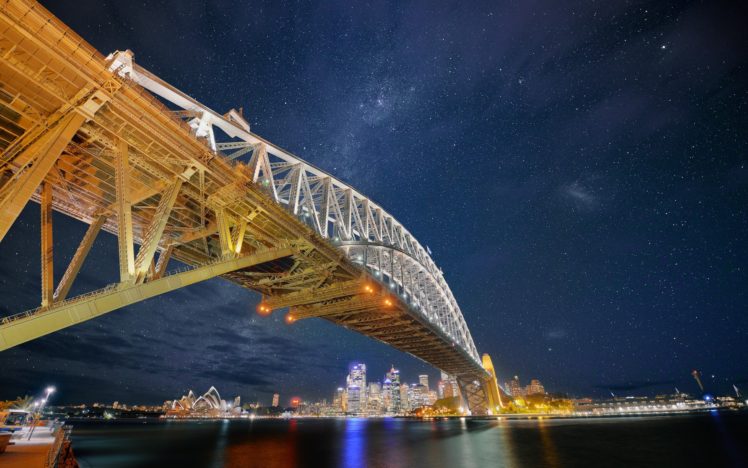 bridge, Stars, Night, Sydney, Sydney Harbour Bridge, Australia, Cityscape HD Wallpaper Desktop Background