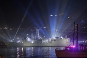 military, Ship, Night, Lights