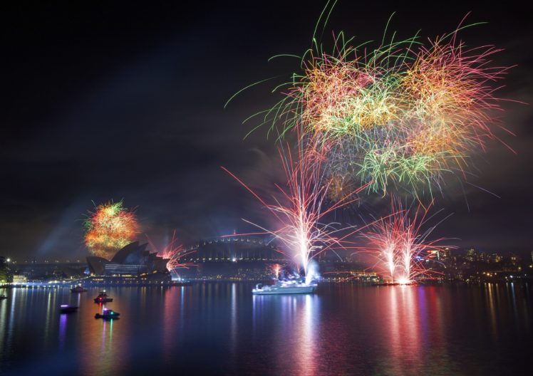night, Sydney, Sydney Opera House, Fireworks HD Wallpaper Desktop Background