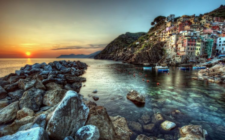 HDR, Riomaggiore, Italy, La Spezia HD Wallpaper Desktop Background