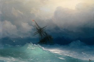 painting, Ship, Storm