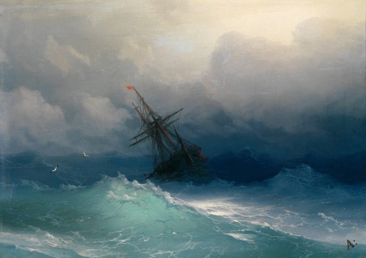 painting, Ship, Storm HD Wallpaper Desktop Background
