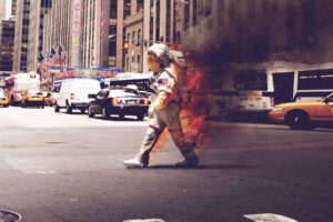 astronaut, Fire, Traffic, New York City, Flag
