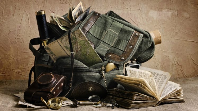 adventurers, Map, Backpacks, Books HD Wallpaper Desktop Background
