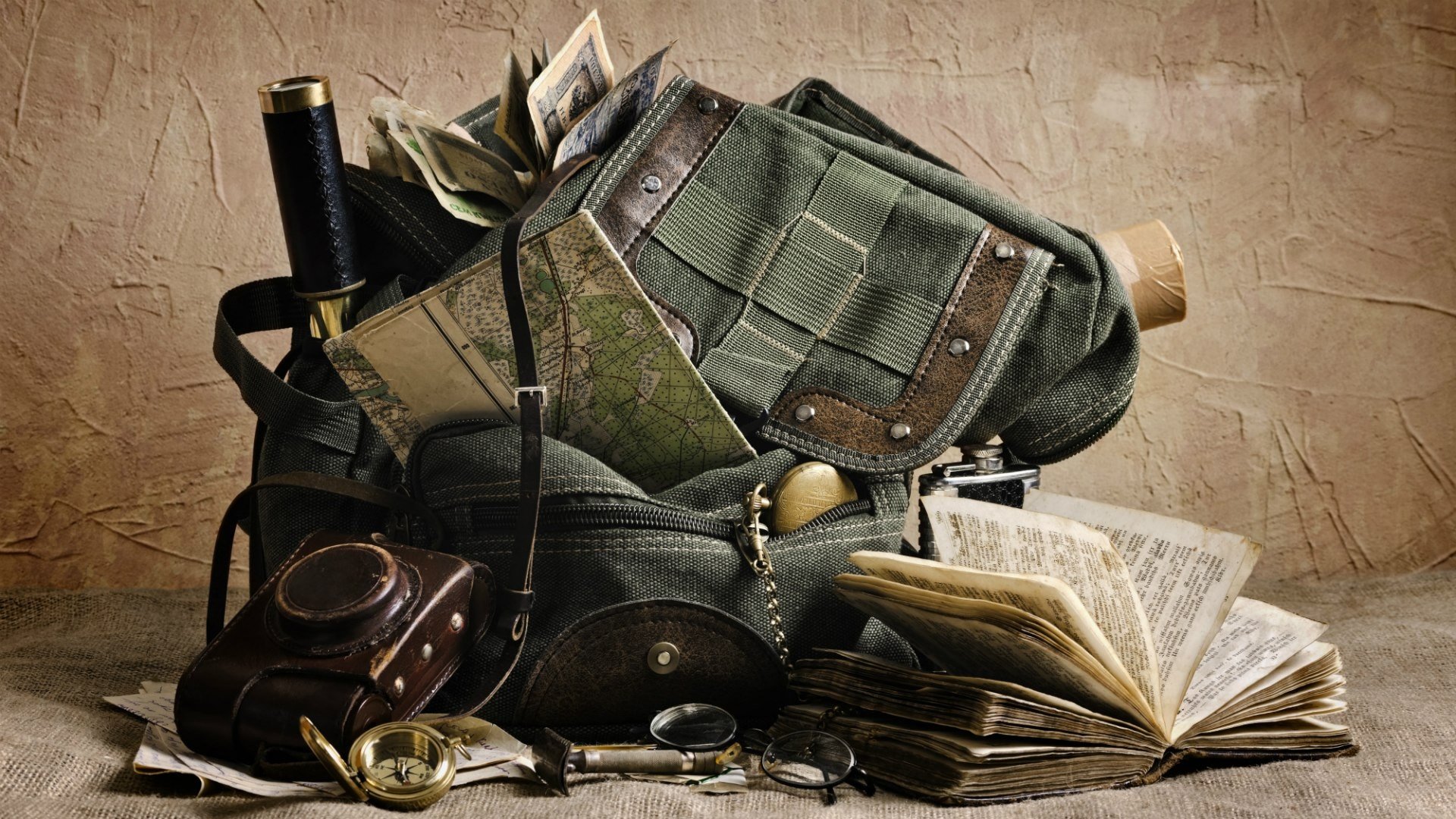 adventurers, Map, Backpacks, Books Wallpaper