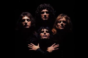 musicians, Freddie Mercury, Freddy Mercury, Brian May, Roger Taylor, John Deacon, Men, Queen, Music, Band, Black background, Album covers, Bohemian Rhapsody