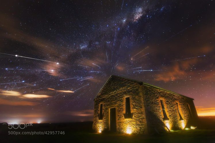 500px, Ruins, Night, Stars, Star trails, Australia, Lights HD Wallpaper Desktop Background