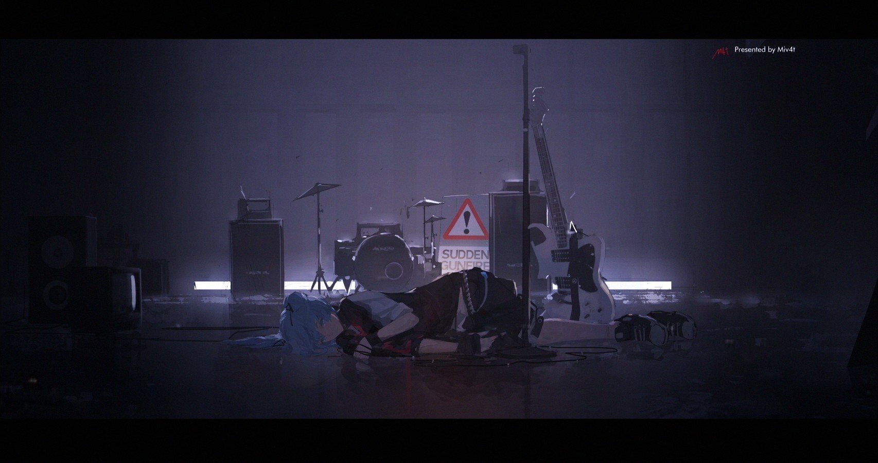 blue hair, Vocaloid, Hatsune Miku, Musical instrument, Laying on side, Anime girls Wallpaper