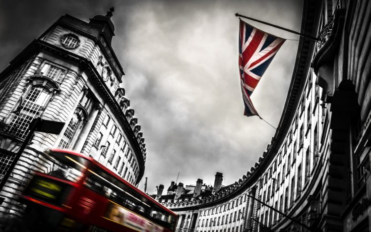city, Flag, Selective coloring, London, Buses, Union Jack HD Wallpaper Desktop Background