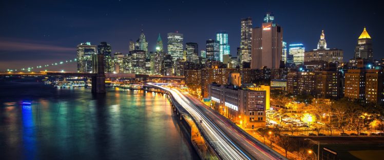 Brooklyn Bridge, New York City, Manhattan, Night HD Wallpaper Desktop Background