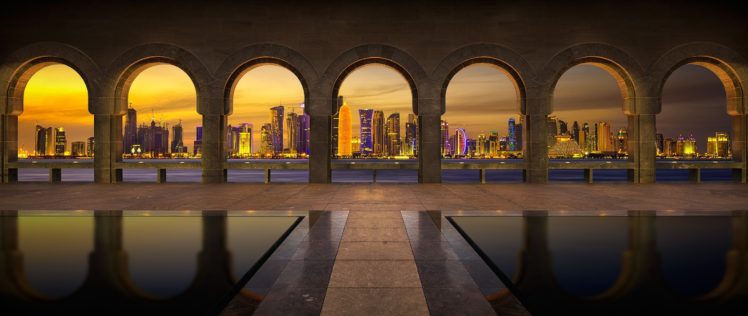 Qatar, Museum of Islamic Art, Doha, Doha, City, Stone arch HD Wallpaper Desktop Background