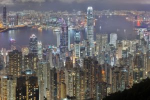 city, River, Night, High view, Hong Kong