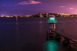 lighthouse, Harbor, Night