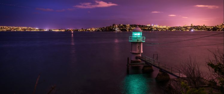 lighthouse, Harbor, Night HD Wallpaper Desktop Background