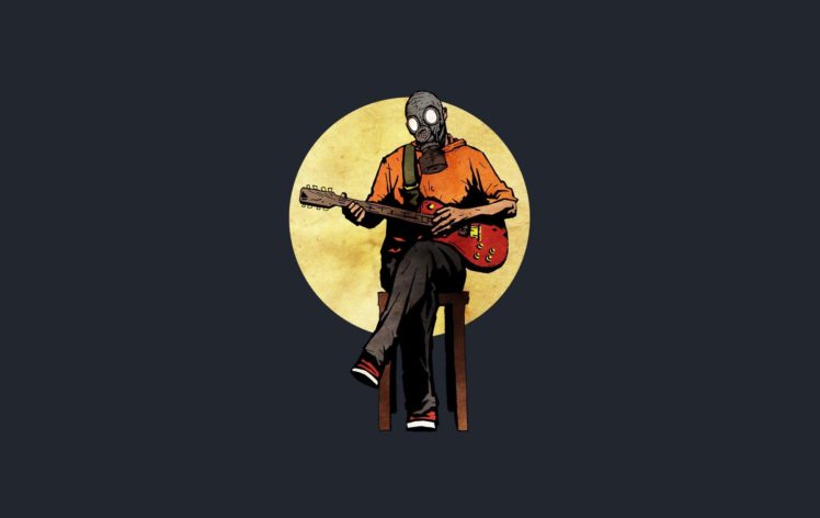electric guitar, Gas masks, Drawing HD Wallpaper Desktop Background