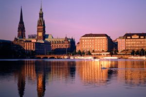 Hamburg, Germany, Reflection, Swans, City