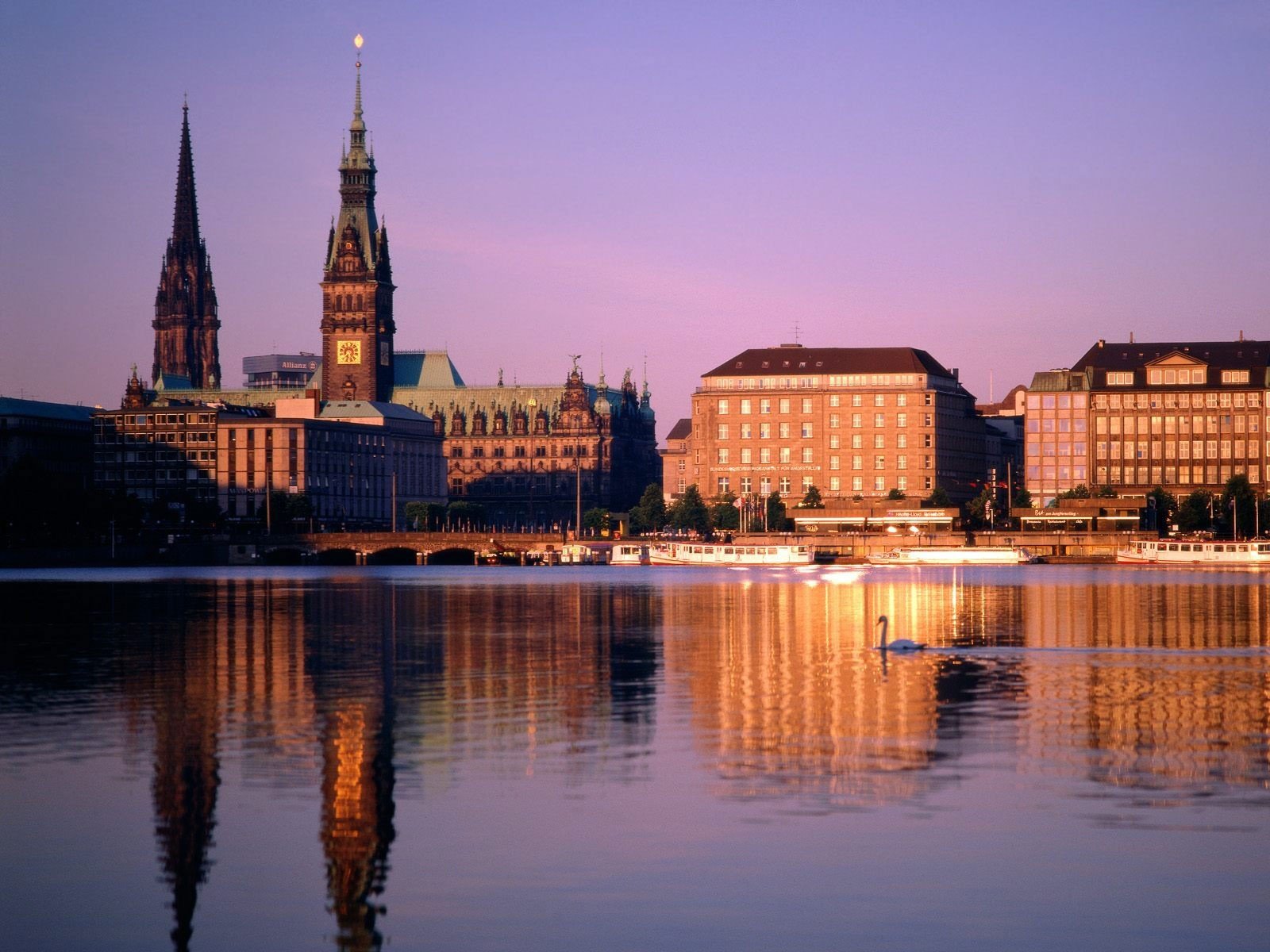 Hamburg, Germany, Reflection, Swans, City Wallpaper