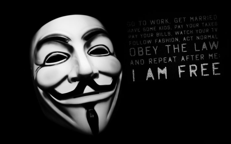 Anonymous, Obey, Mask, I am free, Black HD Wallpaper Desktop Background