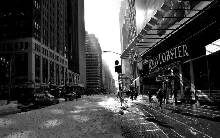 New York City, Monochrome, Snow, Street HD Wallpaper Desktop Background