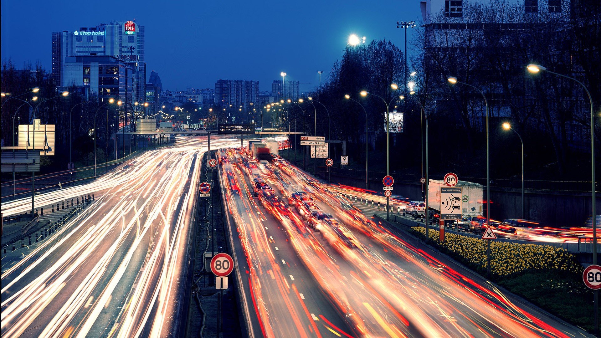 light trails, Road, Cityscape, Street light, Paris, France Wallpaper