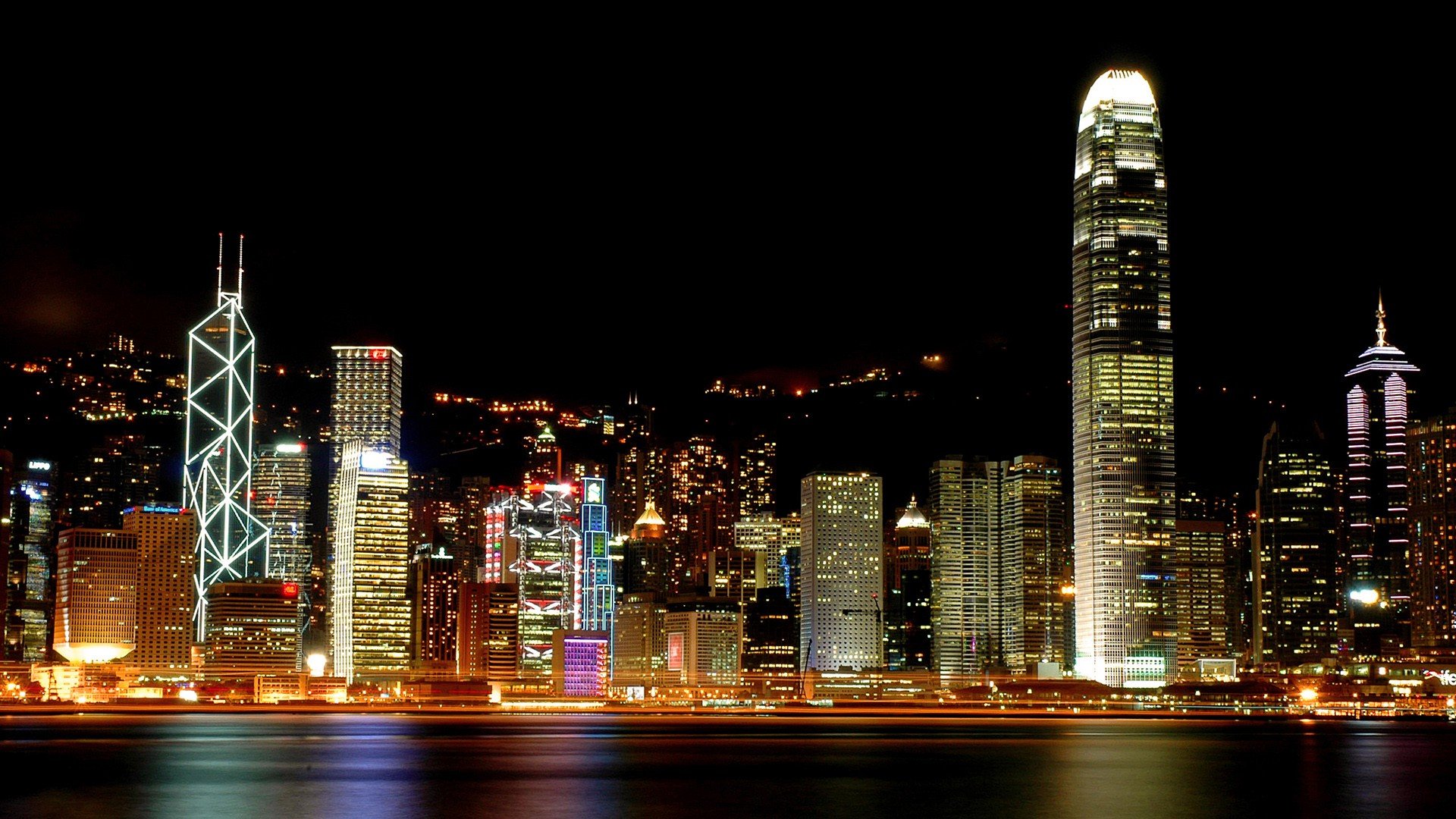 skyline, Night, Victoria Harbour Wallpaper