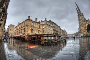 cityscape, Building, Church, Fisheye lens, France, Bordeaux, Reflection, Wet