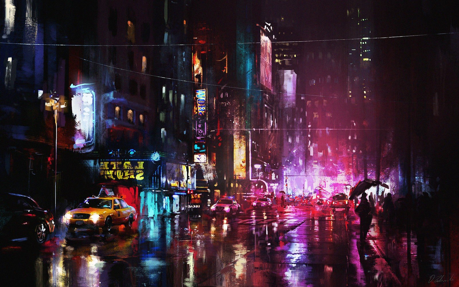 urban, Cityscape, Reflection, Neon, Painting Wallpaper