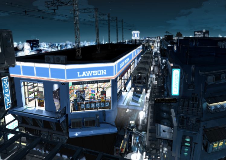 train station, City, Cityscape, Night, Lawson, Painting HD Wallpaper Desktop Background