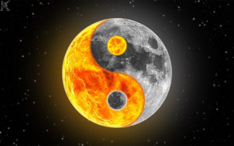 Yin and Yang, Moon, Stars HD Wallpaper Desktop Background