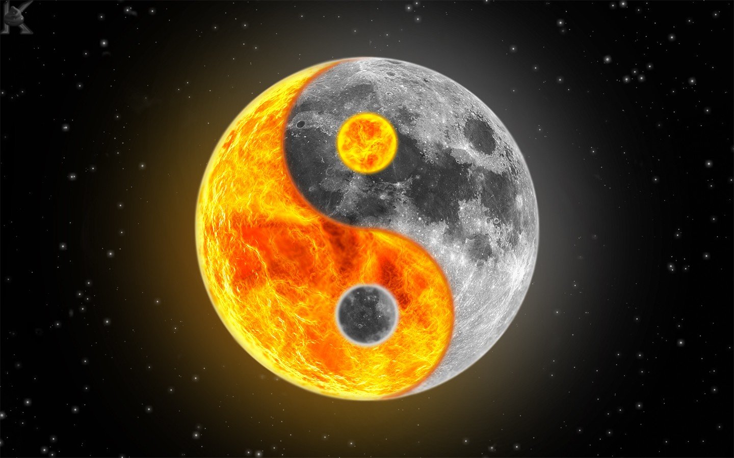 Yin and Yang, Moon, Stars Wallpaper