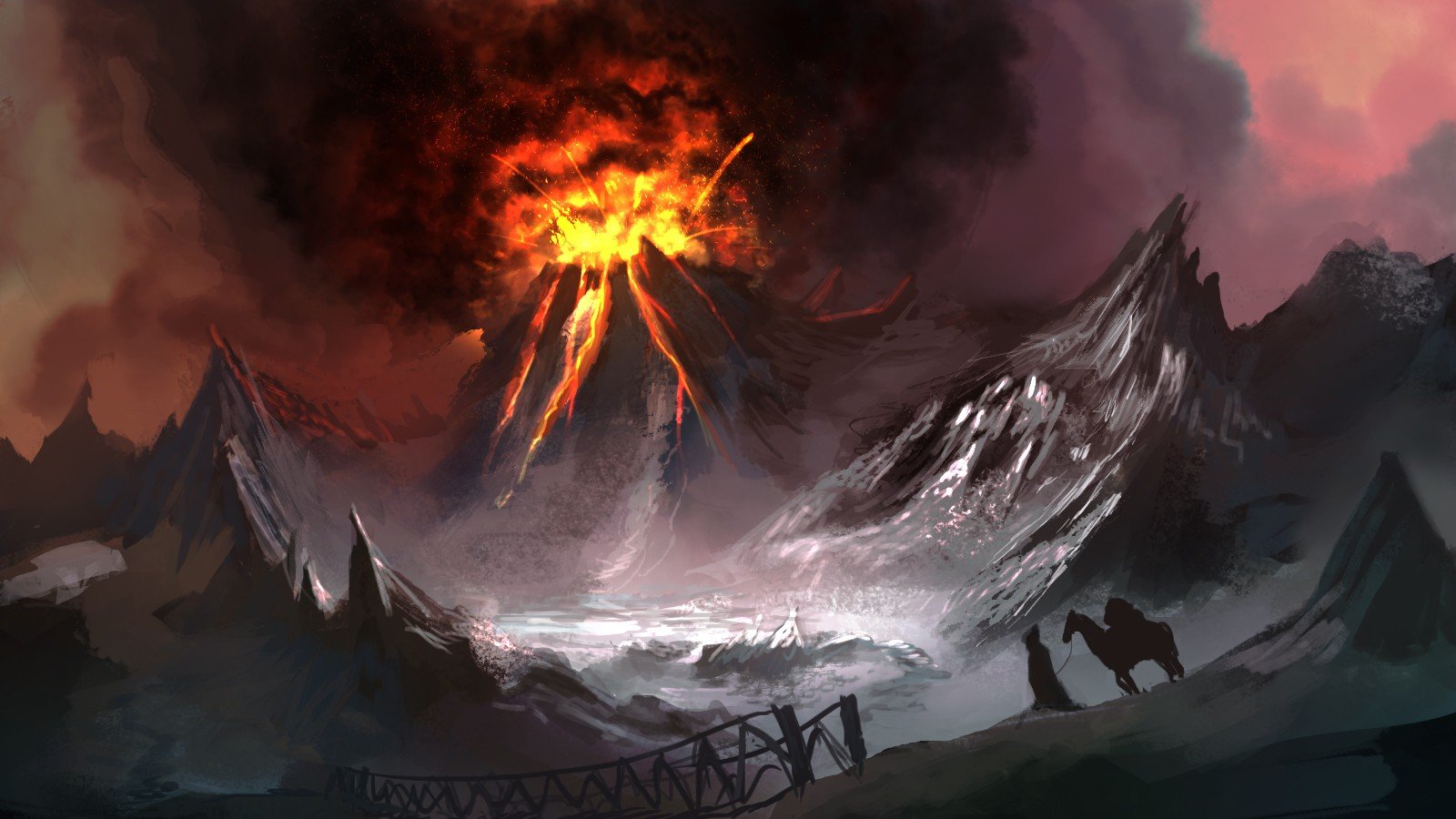 volcano, Bridge, Explosion Wallpaper
