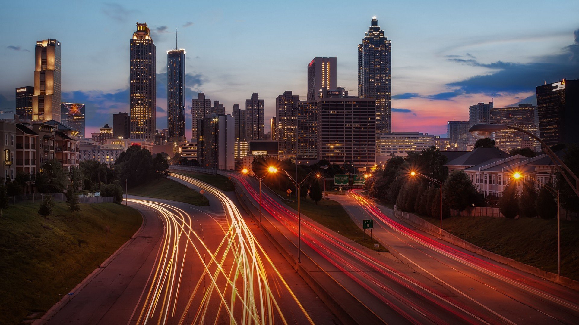 cityscape, Building, Lights, Long exposure, Light trails, Highway, Road Wallpaper