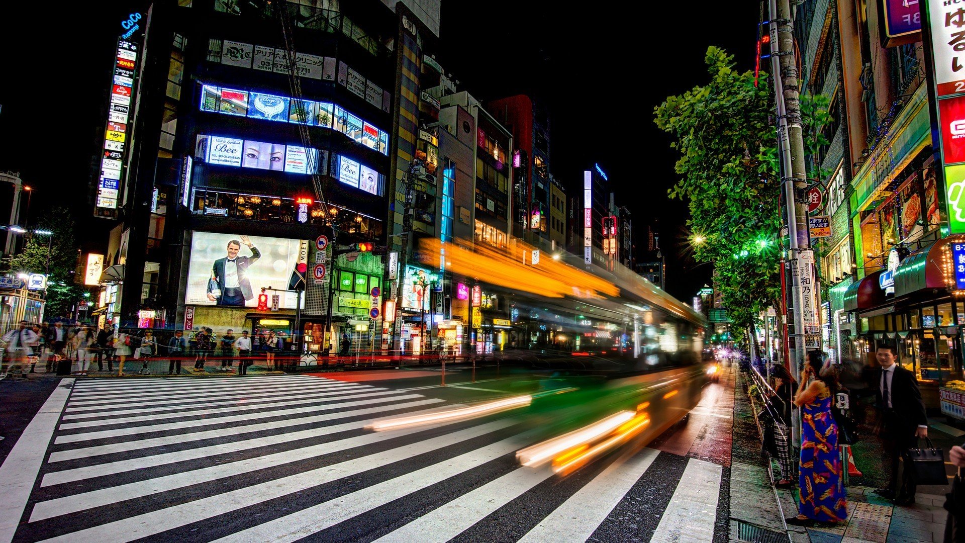 cityscape, Night, Street, Japan Wallpaper
