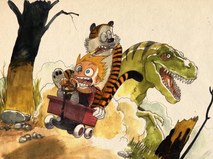 Calvin and Hobbes, Tyrannosaurus rex HD Wallpaper Desktop Background